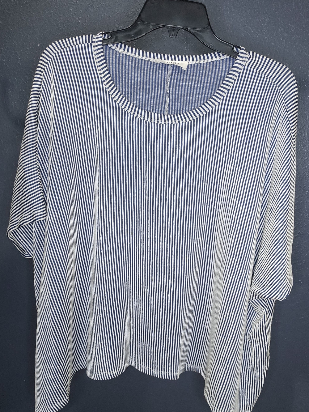 Zenana Outfitters Navy and White Pinstripe Short Sleeve Tee